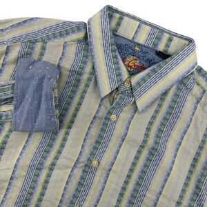 Robert Graham Button Down Shirt Mens 2XL Blue Green Striped Jacquard Long Sleeve